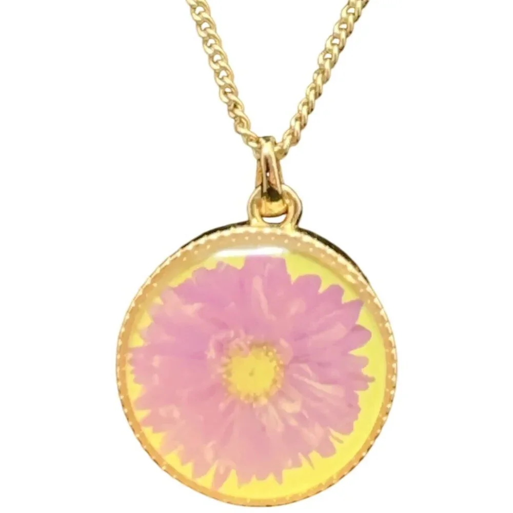 Avon Gold Tone Birth Flower Printed Pendant Necklace September (1701) - Picture 1 of 6